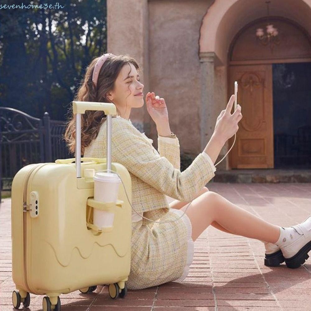 Sevenhome3e 18 นิ้ว Boarding Case, Ice Cream Cup Holder กระเป๋าเดินทาง, Simple Square Carry on Storage รหัสผ่านรถเข็นกรณี Flight
