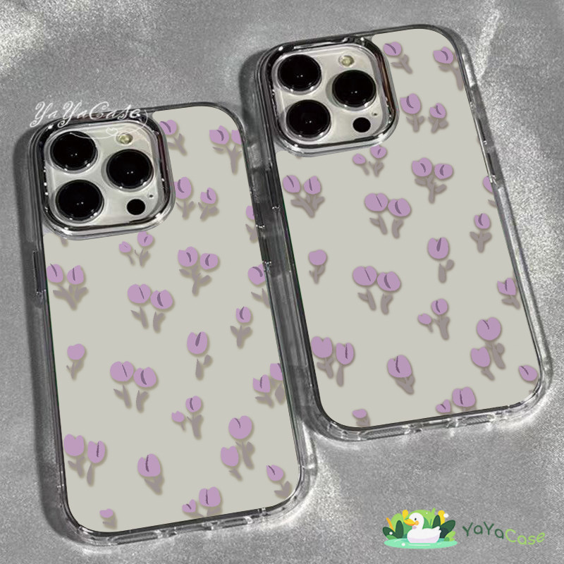 สำหรับ iPhone11 13 Case FOR เคสไอโฟน14 15 12 pro max 7 8 14 15 Plus X XR XS Max Purple flower รุ่น TPU กรอบรูปโลหะ เคส