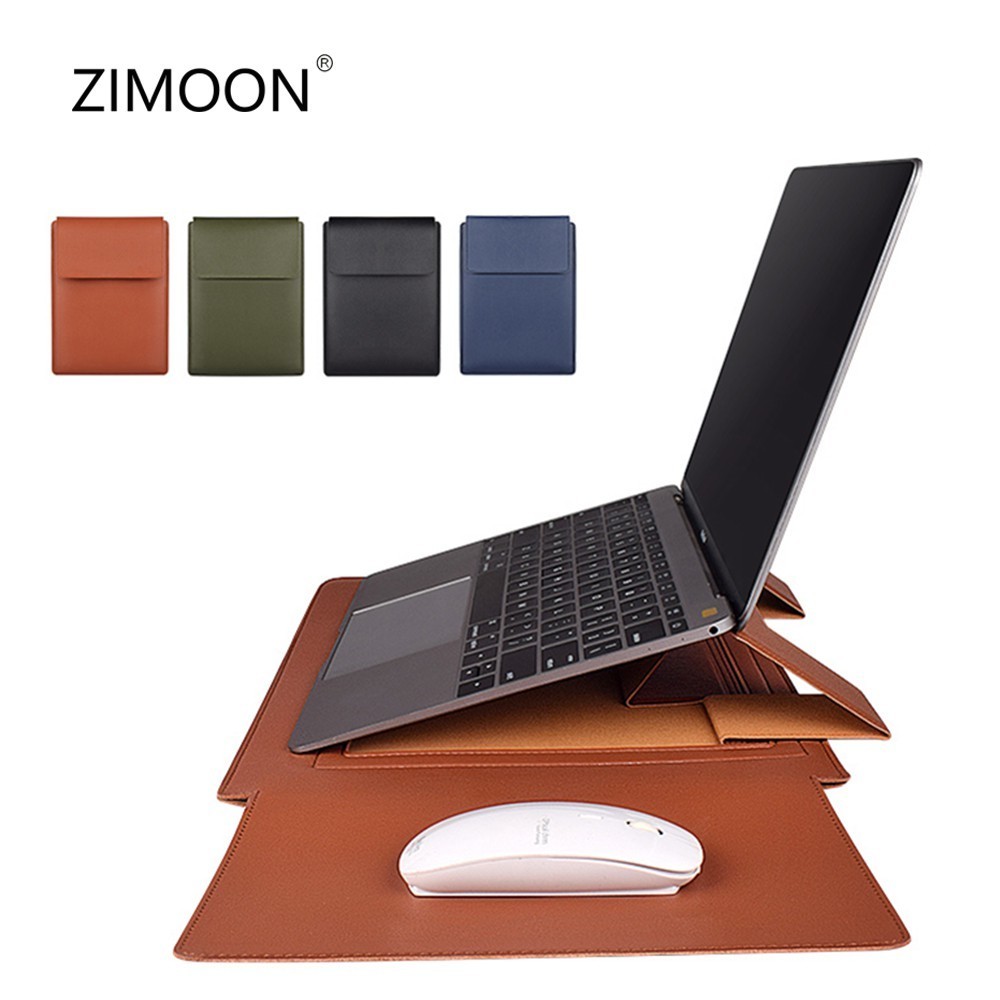 Laptop Sleeve Bag Case for Macbook Air Pro PU Leather 13/14 inch Notebook Bag Laptop Handbag with Stand Mouse Pad
