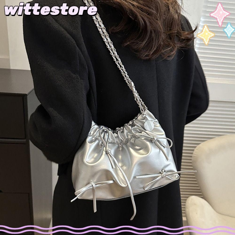 Witte Plain Pleated Bag, Casual Plain One-sided Pleated Design Women 's Shoulder Bag, Fashion All-match Small PU Leather Handbag Women
