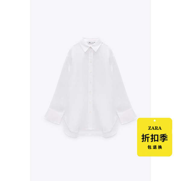 เสื้อ zara แท้ zara เสื้อเชิ้ต ใหม่ผู้หญิงสีขาวโปรไฟล์ขนาดใหญ่เสื้อเชิ้ตผ้าลินินหลวมขนาดใหญ่เสื้อเชิ้ตสีขาว2731058 251