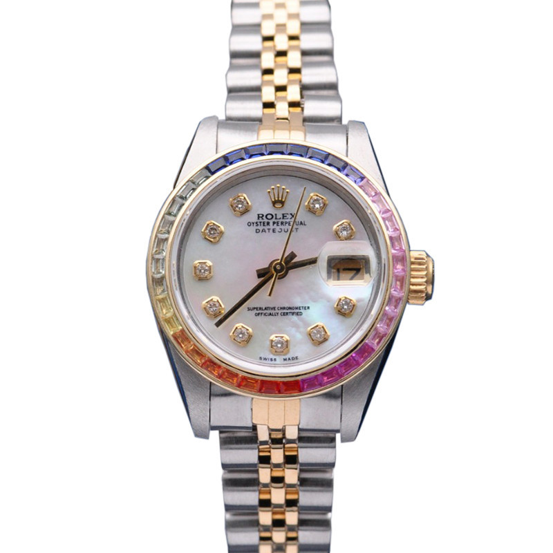 Rolex Rolex นาฬิกาสุภาพสตรีนาฬิกากลไกอัตโนมัติ 69173 แหวนสายรุ ้ งเพชรหลัง