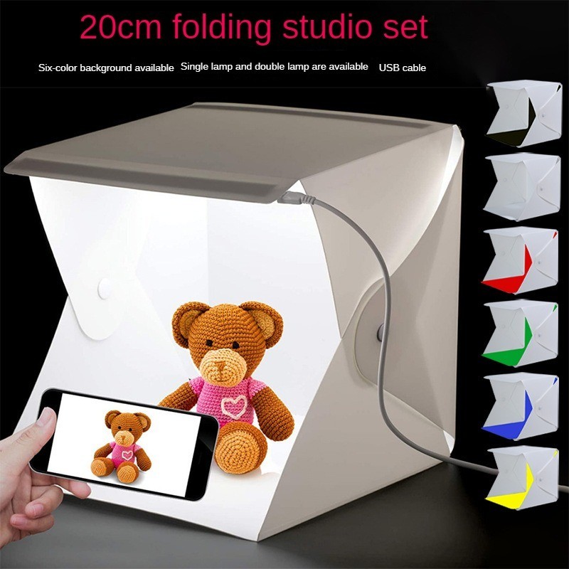 Photography Mini 20cm LED Lighting Box Studio Light Tent Softbox with 6 Colors Backdrops