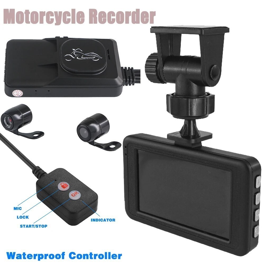 My Motorcycle Video Dash Cam Recorder Camera DVR 32G 1080P FHD Wide Angle Dual Lens Night Vision Waterproof Multilanguag