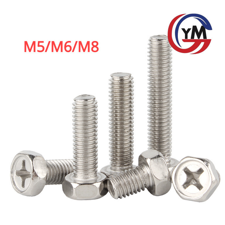 [YMH1] น็อต สกรู หัวหกเหลี่ยม ฝังแฉก สแตนเลส 304 เกลียวมิล หยาบ M5 M6 M8 / Indented Hexagon Machine Screw SUS