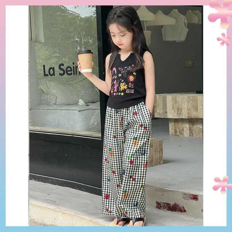 Girls' Summer Suits New Children's Pants Short Sleeve Vest2024Printed Top Summer Fashionable