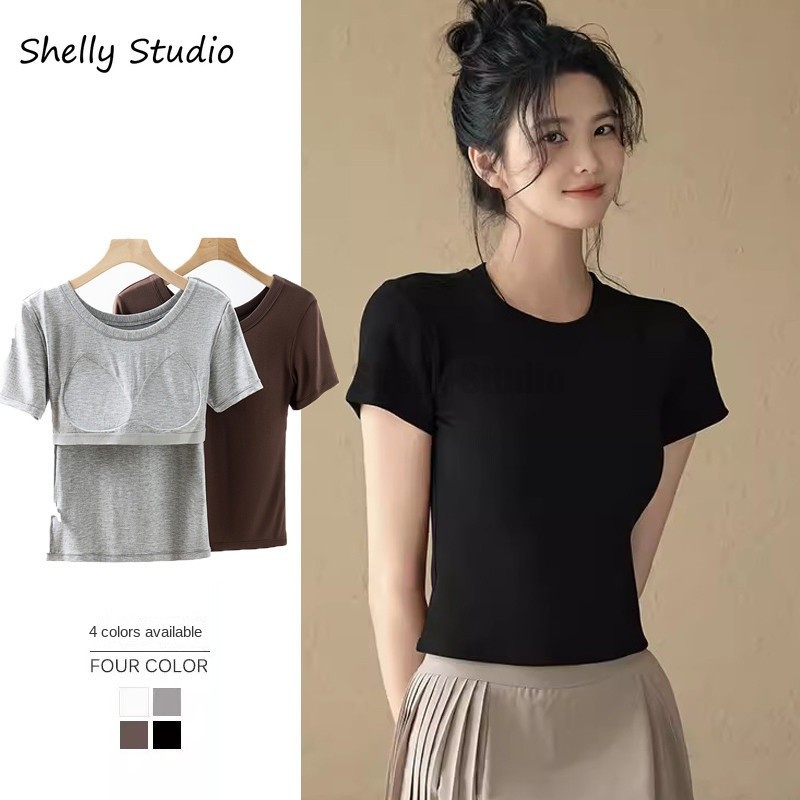 ขนาดใหญ่ ม-4เอ็กแอล ญี่ปุ่นคงที่ถ้วยด้านบน, สีทึบฐานสไตล์แขนสั้น, ผู้หญิงสีดํา/สีขาว/สีเทาเสื้อยืด