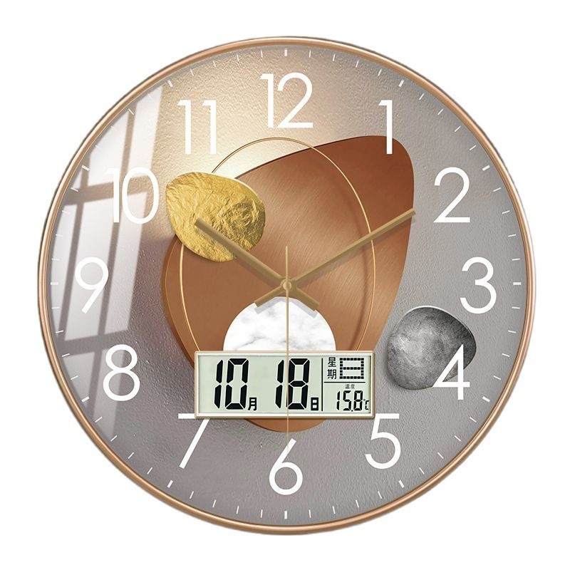 เงียบนาฬิกาดิจิตอลผนัง Analogue กับวันที่และสัปดาห์อุณหภูมิ Wilderness พร้อม Sunset Simple นาฬิกาควอตซ์ Non-ticing แบตเตอรี่ดําเนินการจอแสดงผล LCD สําหรับห้องครัว Farmhouse ห้องน้ํา - รูปที่ 3