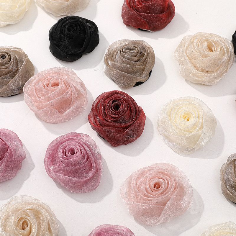 1pc 4 ซม.ออร์แกนซ่า Rose Bud Artifical ดอกไม้หัว DIY ดอกไม้ชุดเจ้าสาวอุปกรณ์เสริมผมดอกไม้ปลอมชีฟองดอกไม้