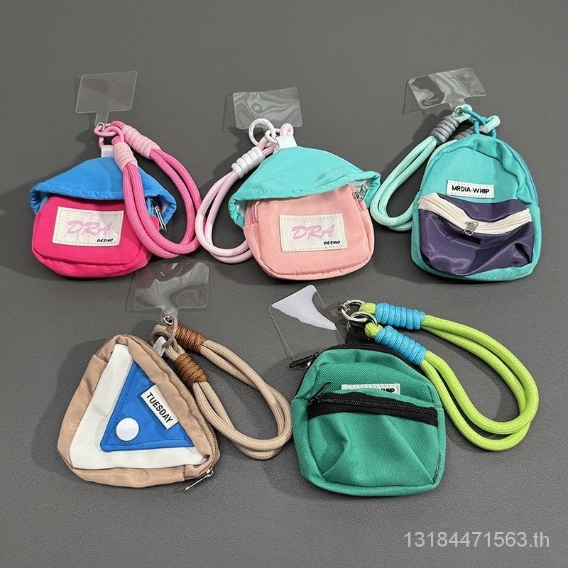 T อินเทรนด์ Dopamine Travel สีนุ่มกระเป๋านักเรียนขนาดเล็กกระเป๋าใส่เหรียญเชือกมือเชือกเส้นเล็กหูฟังกรณีกระเป๋าจี้หญิง