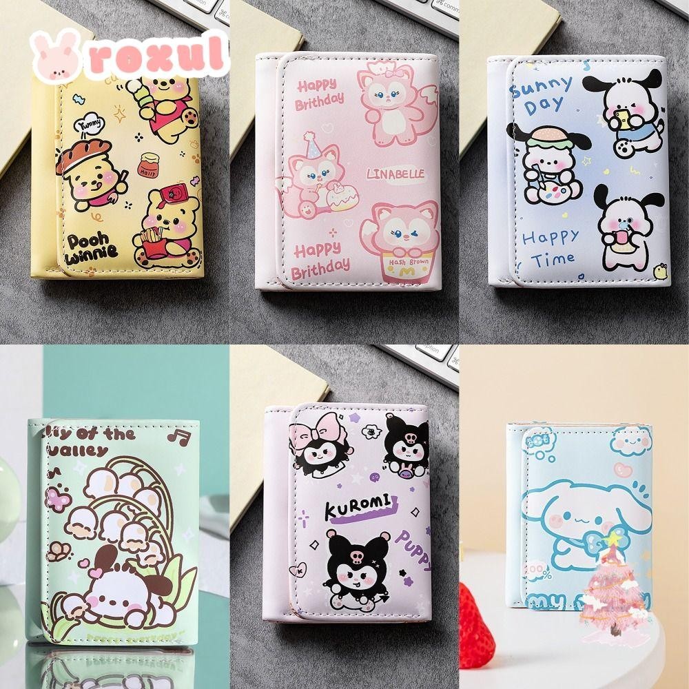 Roxul SANRIO กระเป๋าใส่เหรียญเงิน, 3 พับ PU หนังบัตรเครดิต Holoder, Simple Pooh Bear Kuromi Pochacco INS สไตล์กระเป๋าสตางค์กระเป๋าเงินสําหรับนักเรียนหญิงของขวัญ