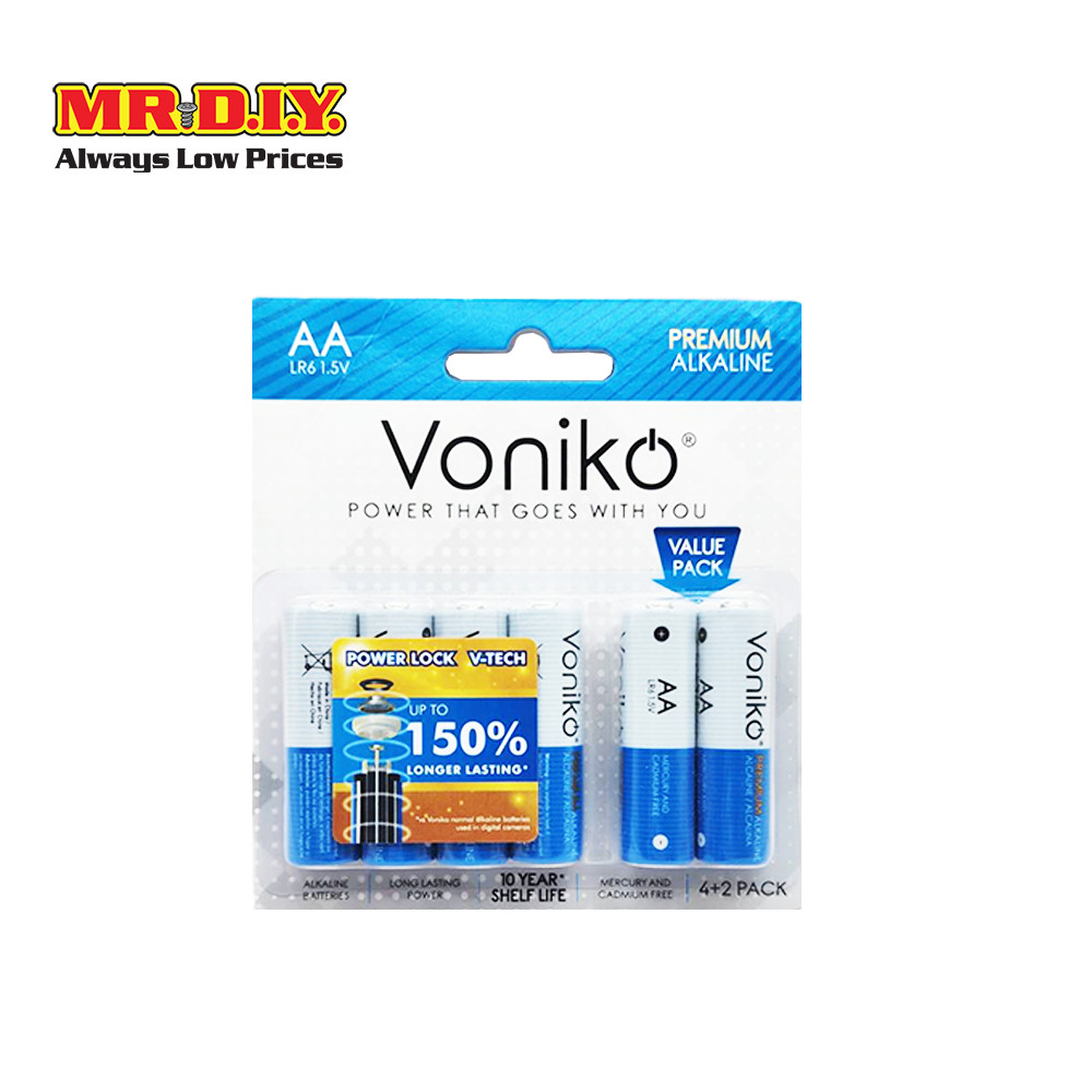 VONIKO ถ่านพรีเมี่ยมอัลคาไลน์ LR6 AA 1.5 โวลต์ (4+2ก้อน/แพ็ก)