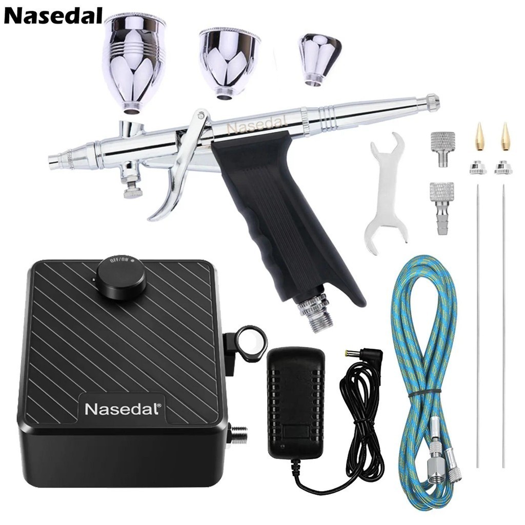 Nasedal Airbrush Auto stop 40psi Air Compressor kit 0.3 มม.0.5 มม.0.8 มม.Airbrush สเปรย์ปืนสําหรับรุ่นเค้กภาพวาดเล็บรถ