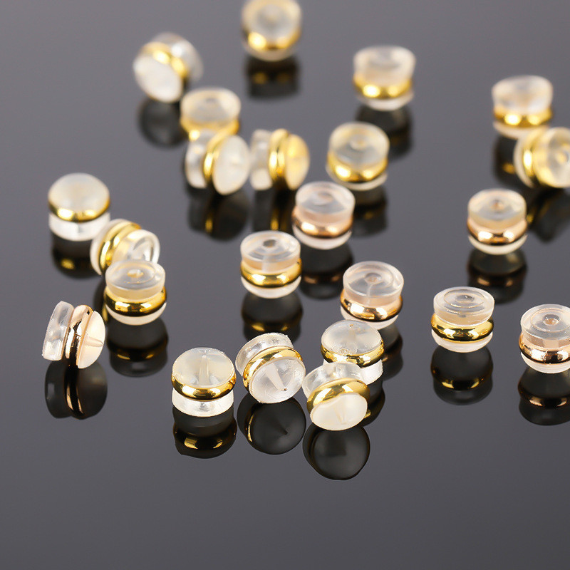 อุปกรณ์เครื่องประดับต่างหู DIY ซิลิโคนปลั๊กอุดหูด้านหลัง Anti-Drop Gold Ear-Ring คลิปปลั๊ก Gold-Plated Anti-Allergy Non-Slip ที่อุดหู