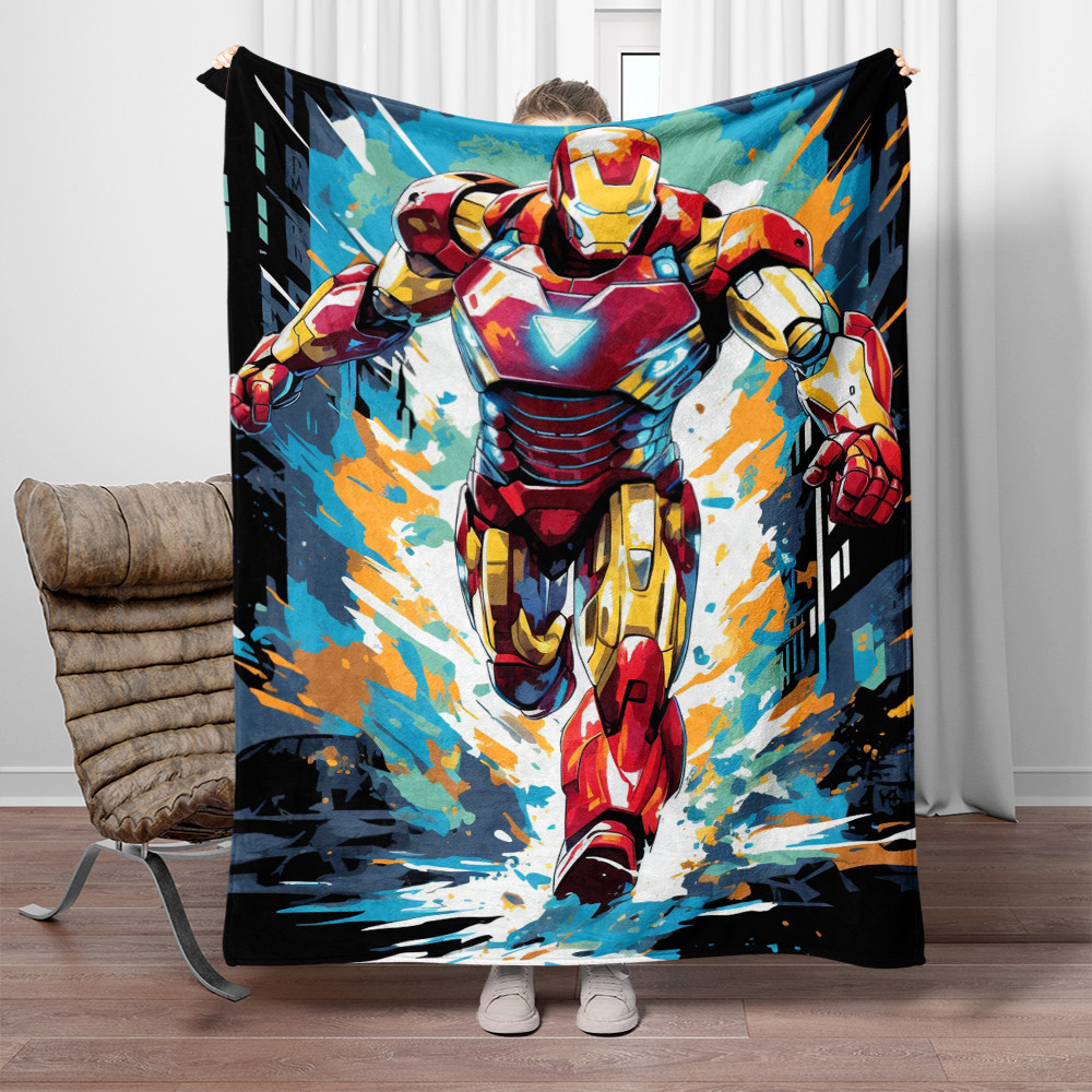Marvel Spider Man, Iron Man พิมพ์ผ้าห่มน้ําหนักเบา Flannel โยนสําหรับโซฟา, เตียง, แคมป์ปิ้ง, ห้องรับแขก, โซฟา, เก้าอี้, สํานักงาน