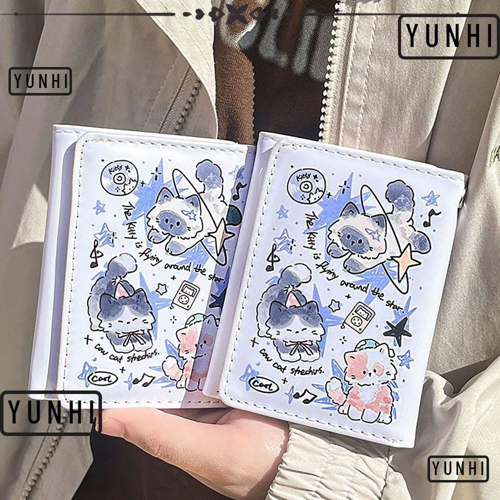 Yunhi กระเป๋าใส่เหรียญเงิน, 3 พับน่ารักแมวสุนัขบัตรเครดิต Holoder, Simple PU หนัง INS สไตล์กระเป๋าสตางค์กระเป๋าเงินสําหรับนักเรียนหญิงของขวัญ