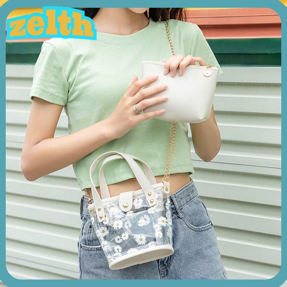 Zelth 2 In 1 กระเป๋าสะพาย, กระเป๋าเยลลี่ชายหาดน่ารัก, แฟชั่นฤดูร้อนใส PVC Crossbody กระเป๋าผู้หญิง