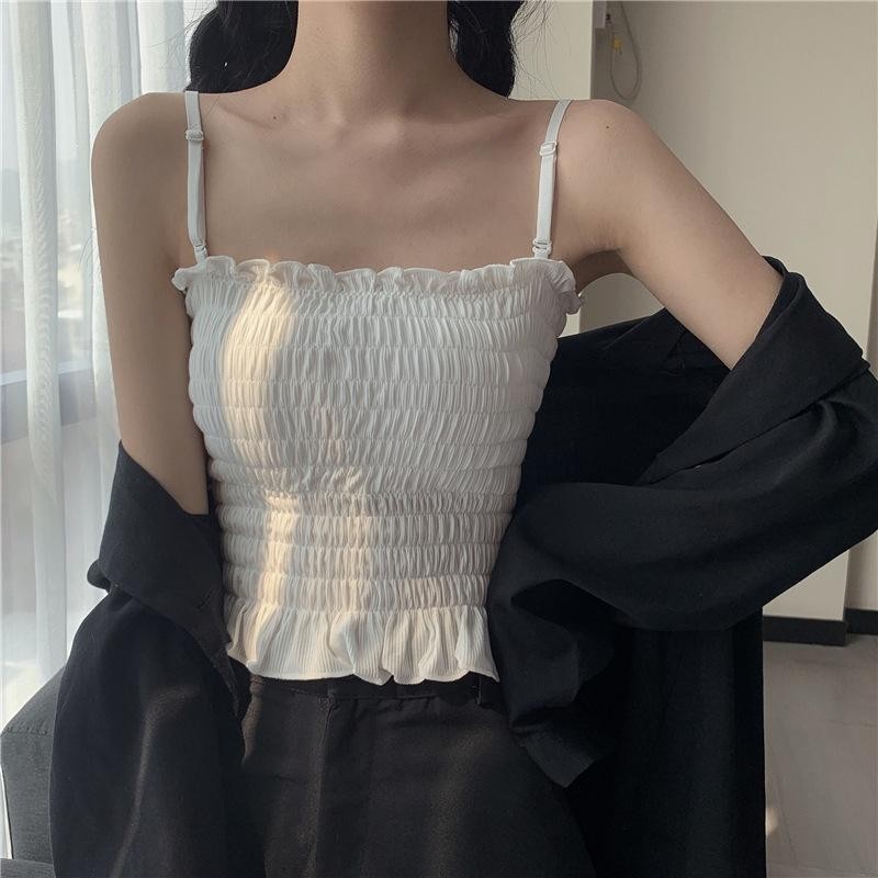 เสื้อเกาะอกสายเดี่ยว ผ้าย่น เกาะอกมีฟองน้ำ ใส่สบาย น่ารักมาก ดีเทลสาย