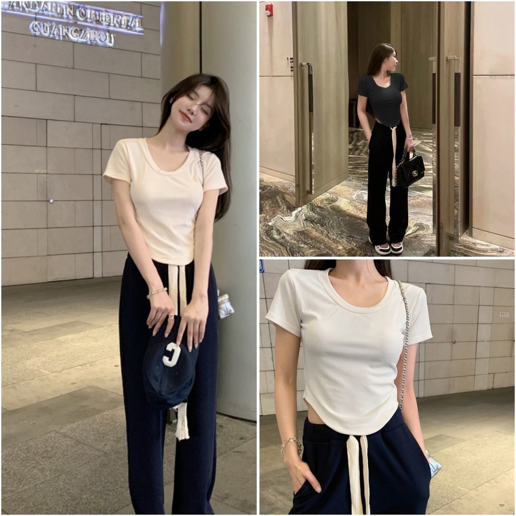 Bella Shop เสื้อยืดสกินนี่คอกลมสีขาวผู้หญิง