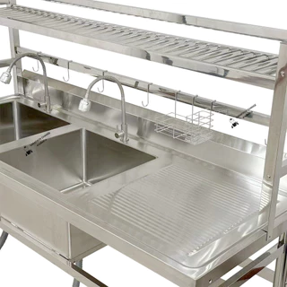 ซิงค์ล้างจานสแตนเลส พร้อมที่คว่ำจาน อ่างล้างจาน 2 หลุมซ้าย 180x70x80ซม Double Bowl Kitchen Sink SK180-70-ST480L