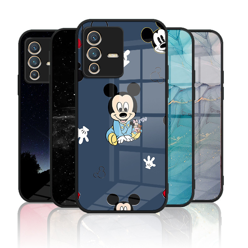 เคสกระจก VIVO V23 5g V23pro 5g เคสกระจกนิรภัยฮาร์ดฝาหลังขอบซิลิคอนอ่อน
