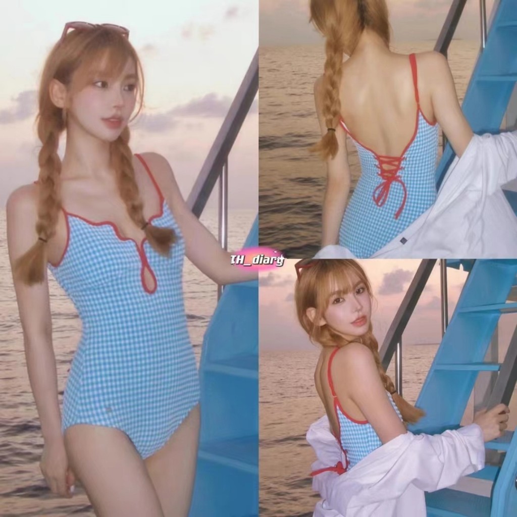 (พร้อมที่จะจัดส่งในกรุงเทพ) ใหม่ ฤดูร้อน สไตล์ญี่ปุ่น สดๆหน่อย ลายสก๊อต บิกินี่ทรงเข้ารูป-RR063