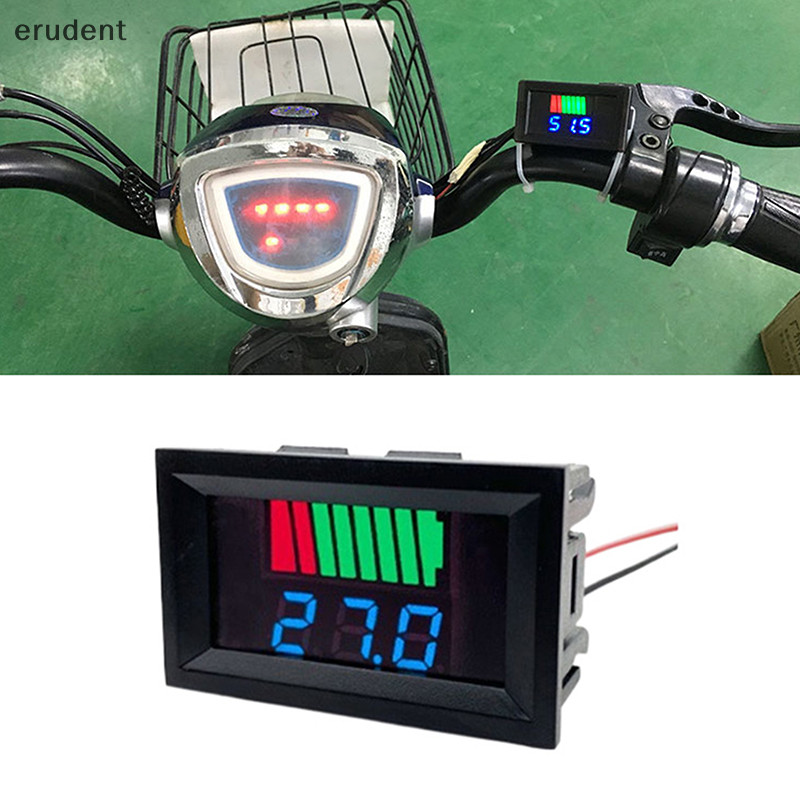 Erudent รถชาร์จตัวบ่งชี้ระดับ 12V 24V 36V 48V 60V แบตเตอรี่ลิเธียมความจุเครื่องทดสอบจอแสดงผลสีฟ้า LED เครื่องทดสอบโวลต์มิเตอร์ใหม่