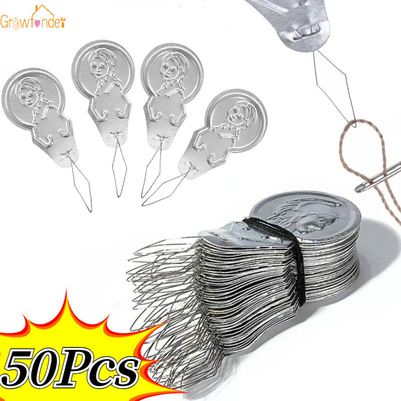 50ชิ้นอลูมิเนียมอัลลอยด์เงินเจาะอย่างรวดเร็วเข็มกระทู้/ตะเข็บแทรกมือเครื่องเครื่องมือเย็บผ้าบ้าน