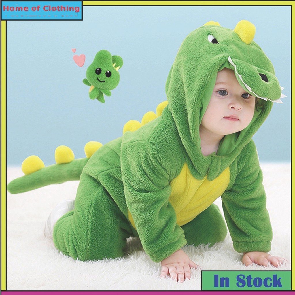 แขนยาวการ์ตูนน่ารักไดโนเสาร์เด็กทารกสาว ชุดรอมเปอร์ ชุดจั๊มสูท