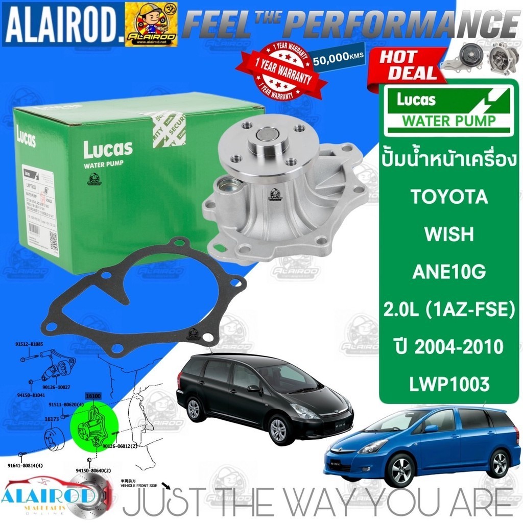 ‼️LUCAS แท้ ‼️ ปั้มน้ำ หน้าเครื่อง  LWP1003 สำหรับ Toyota WISH เครื่อง 1AZ ปี 2004-2010 Wish