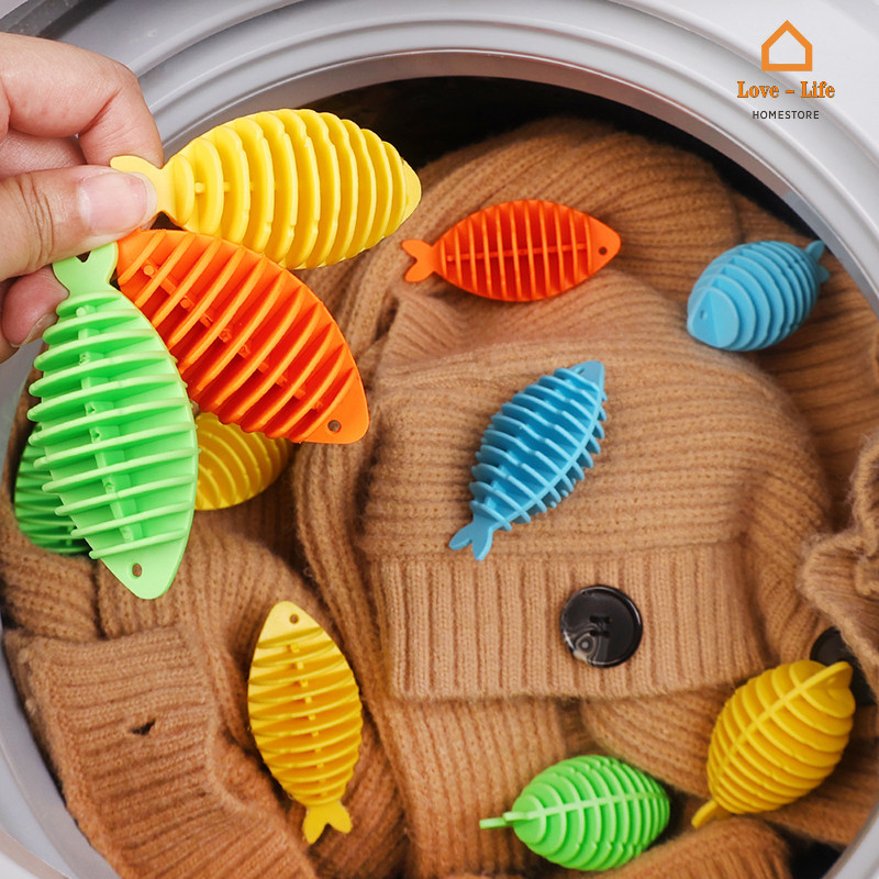 1/5 ชิ้นคุณภาพสูง TPR ลูกบอลซักผ้ารูปปลาแบบใช้ซ้ําได้ - สะดวก Anti-winding เครื่องซักผ้าเสื้อผ้าทําความสะอาดลูก