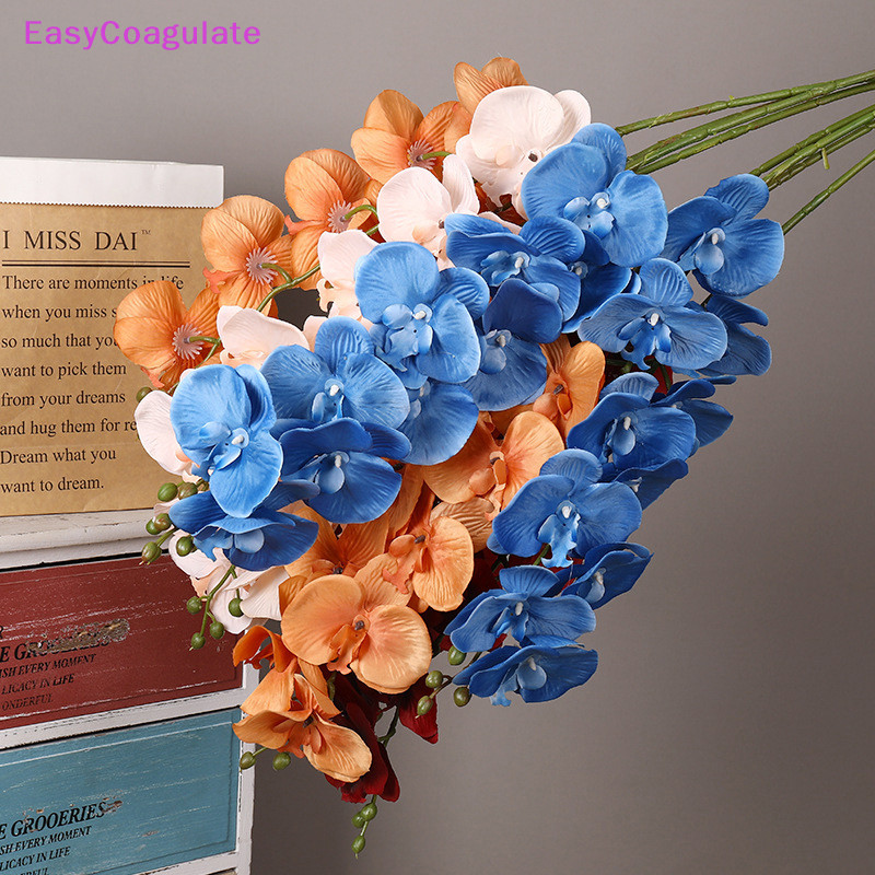 Eas 8 หัวประดิษฐ์ผีเสื้อกล้วยไม้ปลอม 3D Phalaenopsis ดอกไม้จําลองจริง Touch พืชงานแต่งงานตกแต่งคริสต์มาส Ate