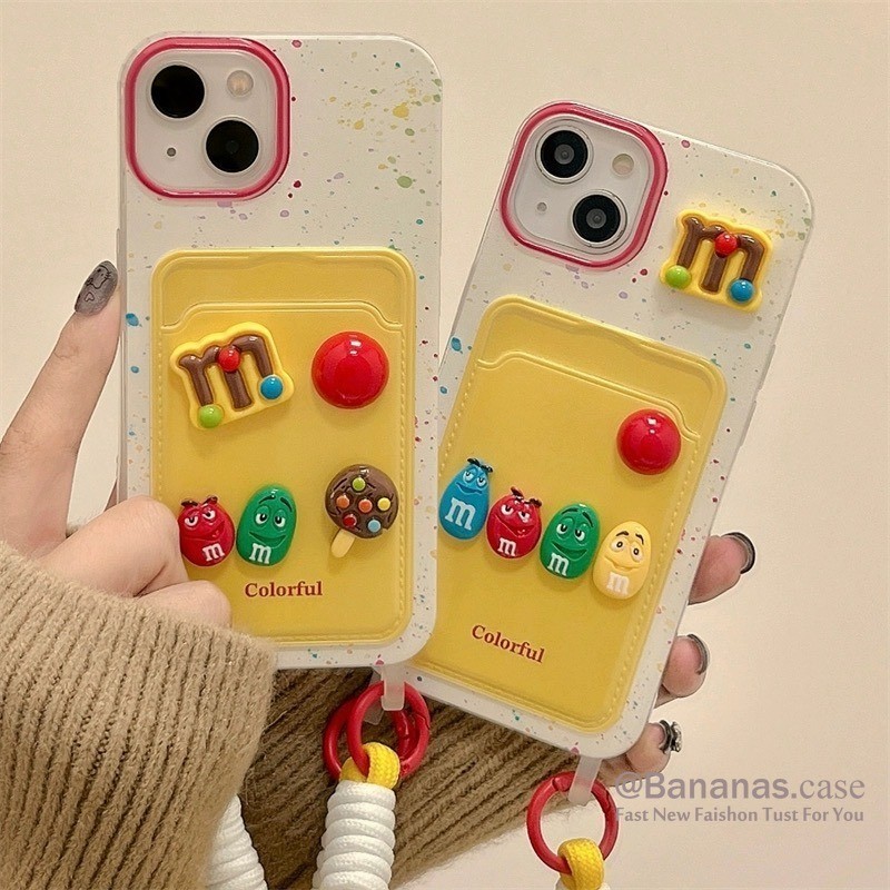 Iphone 15 14 13 12 11 Pro Max X Xr Xs Max 7 8 Plus SE2020 เคสโทรศัพท์น่ารัก MM Bean Clear Card + Lanyard Soft Phone Cover