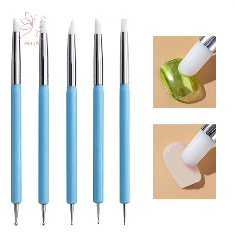 [maybeauty] 5 ชิ้นซิลิโคนเล็บ Dotg ปากกา Rhinestone Aplicator Dual หัวพลาสติก Handle เล็บ Emboss แกะสลักภาษาโปลิชคําประติมากรรมเครื่องมือ {TH}