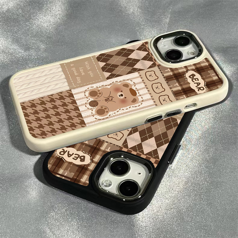 การ์ตูนขี้อายหมีน้อยเคสโทรศัพท์เข้ากันได้สําหรับiphone 7 8Plus 11 12 13 14 15 Pro Max X XS XR SE 2020 ประณีตและสวยงามลักษณะเปลือกโทรศัพท์มือถือนุ่ม