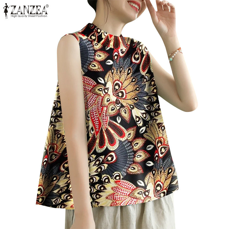 Zanzea เสื้อเบลาส์ทรงหลวมพิมพ์ลายดอกไม้ A-Hem สําหรับผู้หญิงเกาหลี