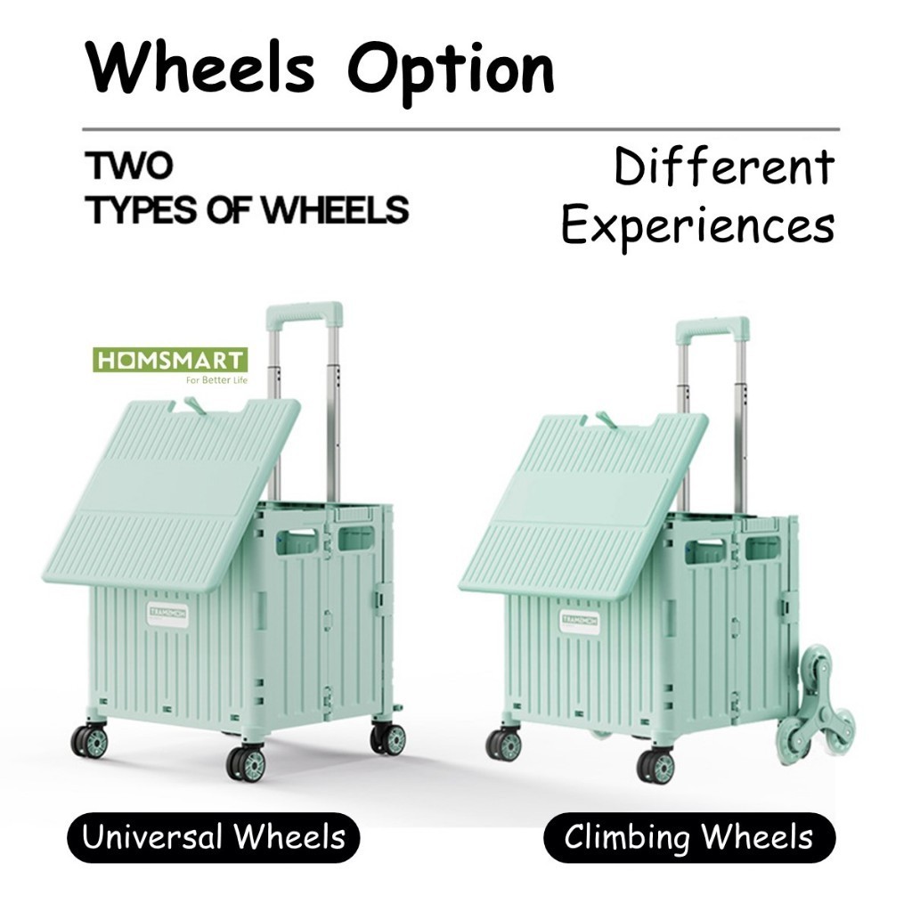 Homsmart 🎀รุ่นใหม่ 2024🎀 New-Generation 5รถเข็นช้อปปิ้งพับได้🌺B22,C23 - 65L🌺พับได้ ฝาสไลด์ หมุน360 องศา เสริมล้อบันไดได้