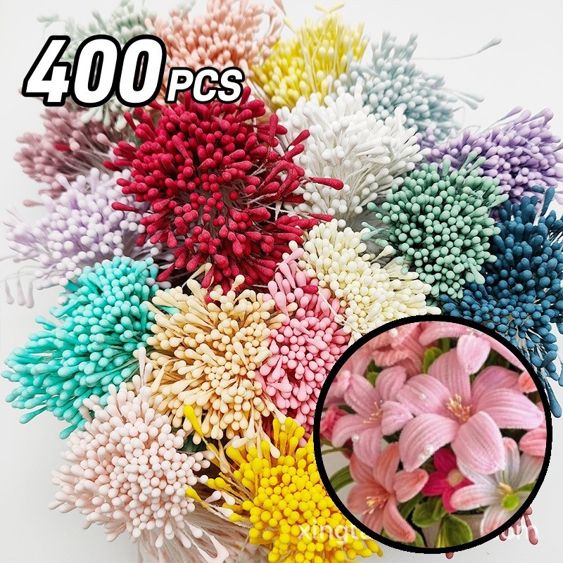 ดอกไม้ Stamen DIY ประดิษฐ์ดอกไม้ Stem พวงหรีดดอกไม้ Core Stamen Handmade ดอกไม้อุปกรณ์เสริม 400 ชิ้น