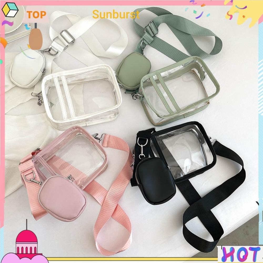 Pvc Lady Crossbody Bag กระเป๋าโทรศัพท์ใสขนาดเล็กแบบพกพาพร้อมกระเป๋าใบเล็ก [Sunburst11.th]