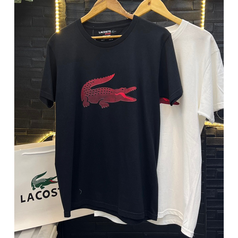 Laco Classic Crocodile Print Fashion All-Match เสื้อยืด Unisex Collar Label+Tag