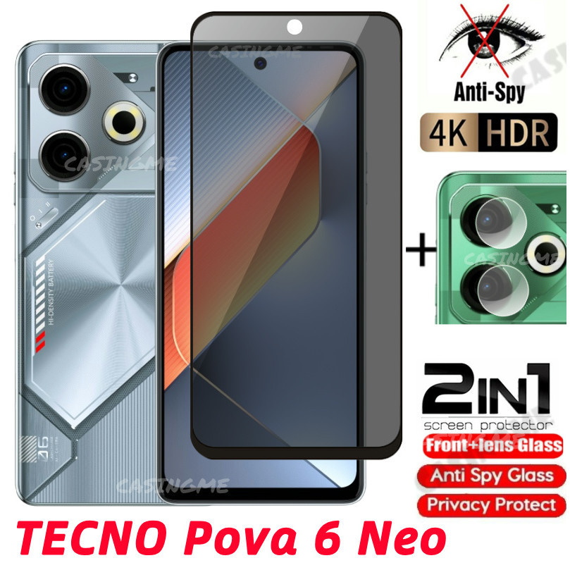 Tecno Pova 6 Neo 2024 กระจกนิรภัยส่วนตัว Anti-Spy คลุมทั้งหมดปกป้องหน้าจอ Anti Peek ฟิล์มความเป็นส่ว
