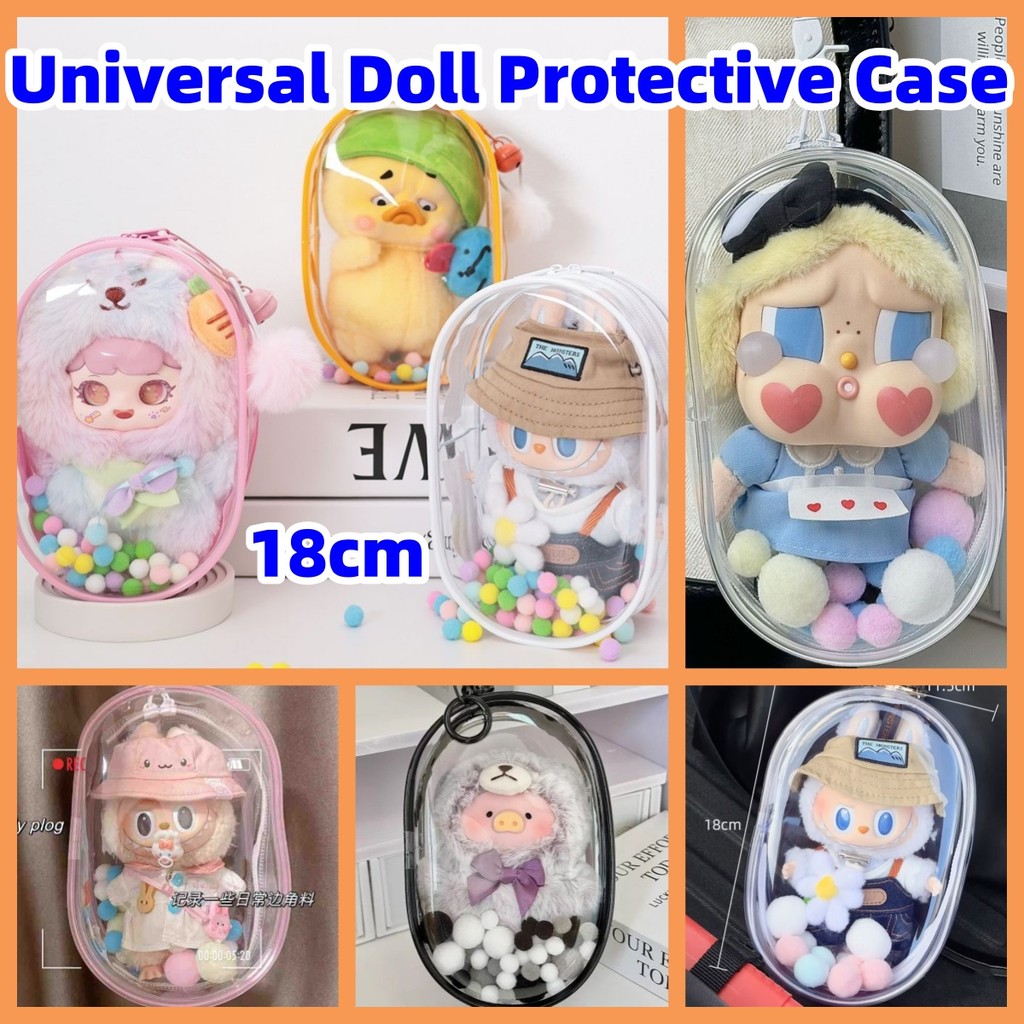 18 ซม. ตุ๊กตา Universal โปร่งใสกันน้ําป้องกันกรณี Labu HD Clear กล่องเก็บไวนิลรูปจี้กระเป๋า