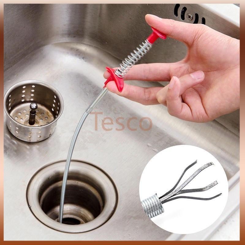 Tesco งูเหล็ก สปริงทะลวงท่อน้ำ ล่วงท่อ ไม้คีบเส้นผมท่อระบายน้ำ สปริงทะลวงท่อน้ำที่คีบเศษขยะท่อน้ำ