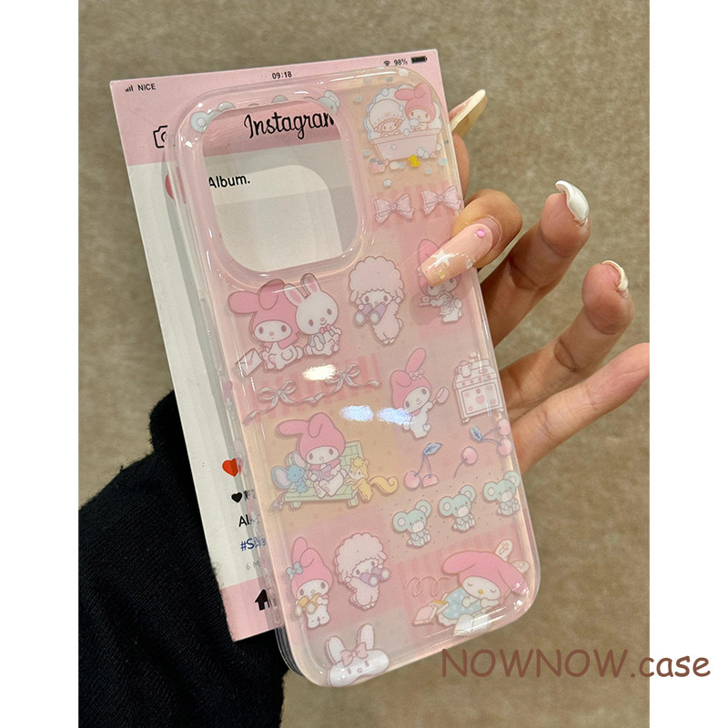 สําหรับ IPhone 16 15 14 13 12 11 Pro Max X XR XS Max 7 8 Plus น่ารักสีชมพู Melody Light Oil เคสโทรศัพท์นุ่ม