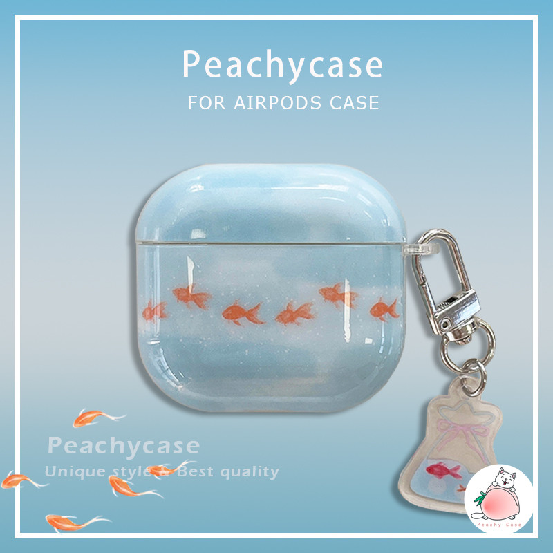 Ins Gold Fish IMD หูฟังไร้สายบลูทูธป้องกันกรณีใช้งานร่วมกับ Airpods 1 2 3 4 Pro Pro2 airpods4 พร้อมจี้ Anti-loss ชุดหูฟัง
