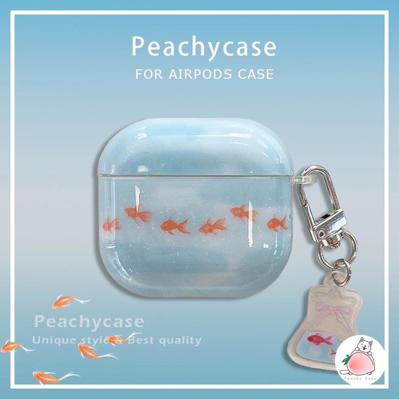 Ins Gold Fish IMD หูฟังไร้สายบลูทูธป้องกันกรณีใช้งานร่วมกับ Airpods 1 2 3 4 Pro Pro2 airpods4 พร้อมจี้ Anti-loss ชุดหูฟัง