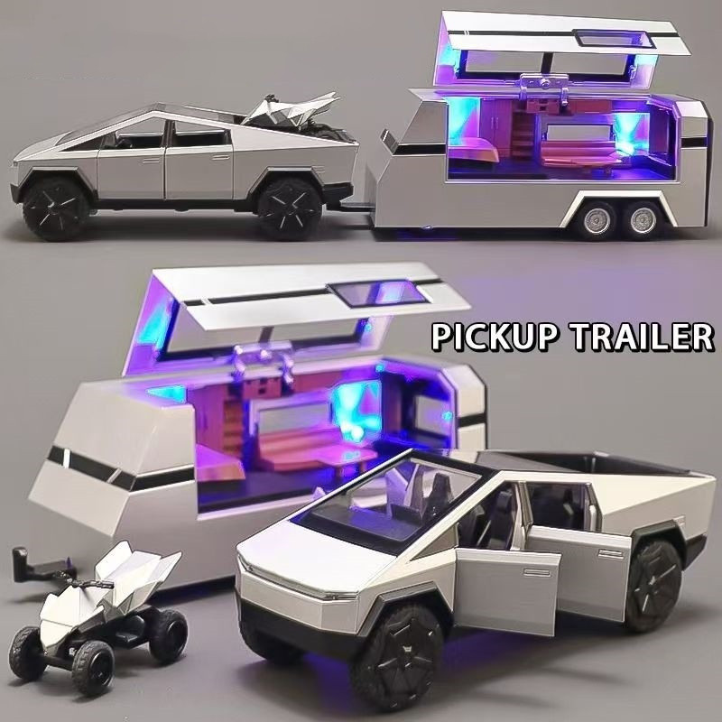 ใหม่ 1: 32 Tesla Cybertruck Pickup RV โลหะผสมโลหะของเล่น Diecast รถรุ่นสําหรับชายเด็กจําลองเสียงของขวัญงานอดิเรกผลิตภัณฑ์คําอธิบาย