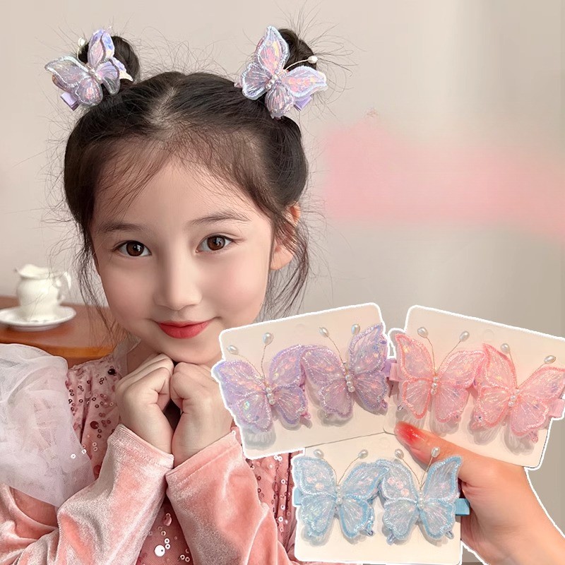 1/2 ชิ้นเด็กเด็ก 3D Vivid ผีเสื้อด้านข้าง Bangs คลิป Duckbill คลิป Hairpin