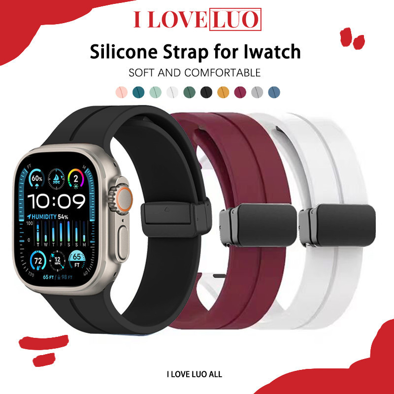 หัวเข็มขัดแม่เหล็กสายซิลิโคน for Apple Watch Ultra/SE 3 2 Series 11 10 9 8 7 6 5 4 3 49 มม 45 46 41 44 42 มม