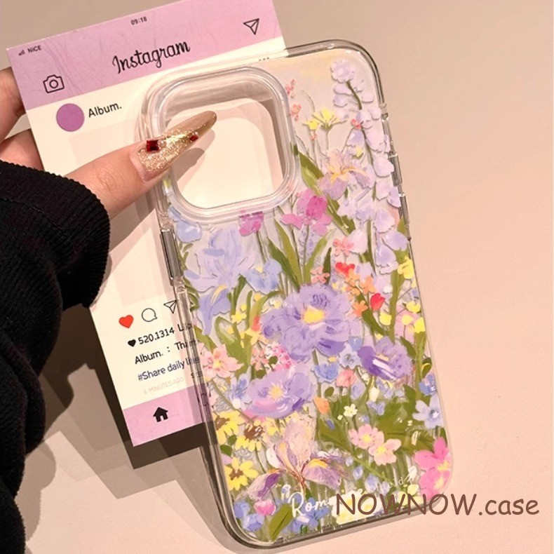 สําหรับ IPhone 16 15 14 13 12 11 Pro Max X XR XS Max 7 8 Plus ฤดูใบไม้ผลิภาพวาดสีน้ํามันดอกไม้ที่มีสีสันเคสโทรศัพท์ปกอ่อน